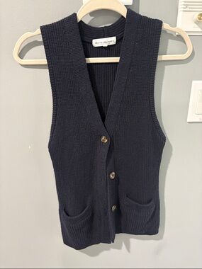 White + Warren Black Sleeveless Ribbed Knit Vest